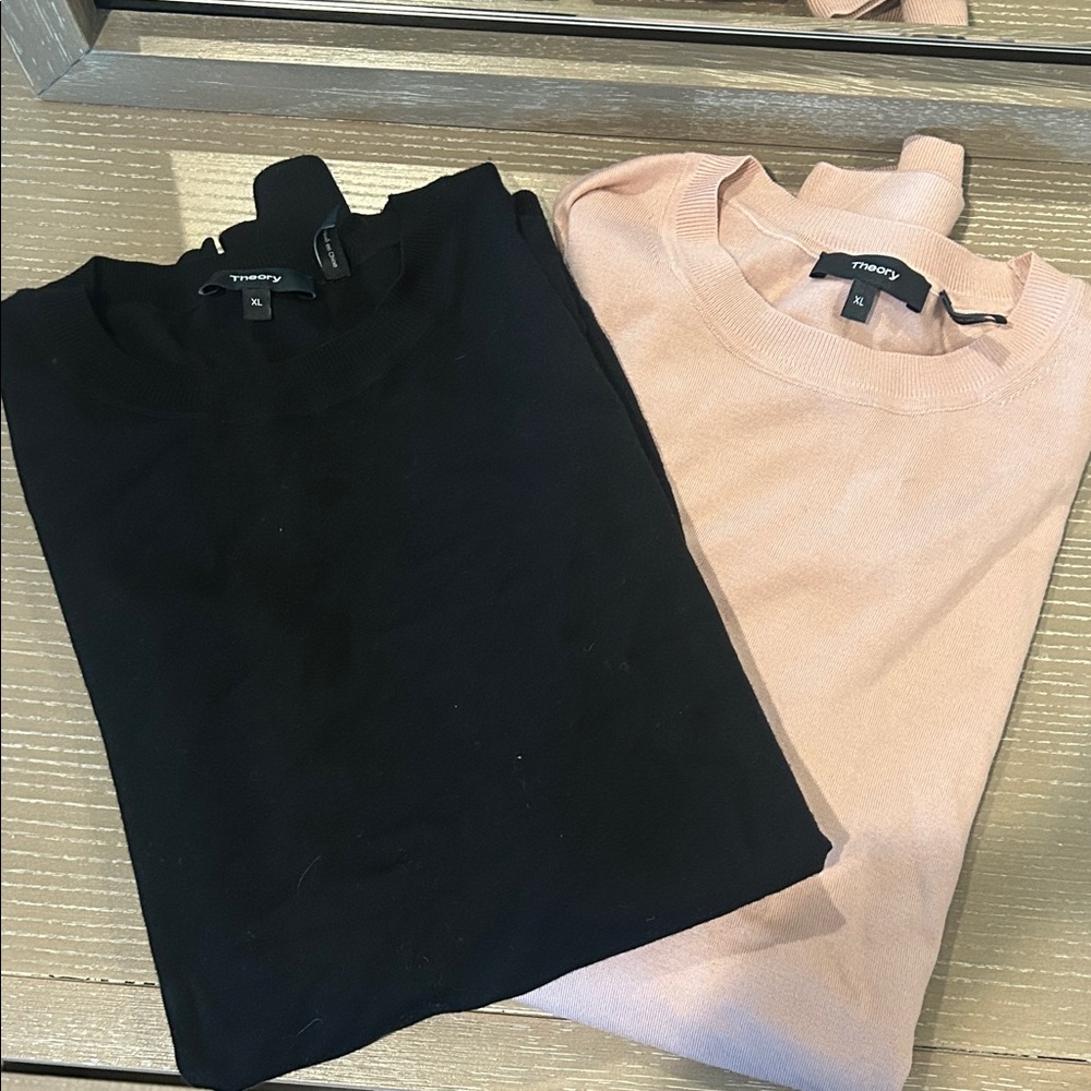 Theory Black and Pink Crewneck Sweaters